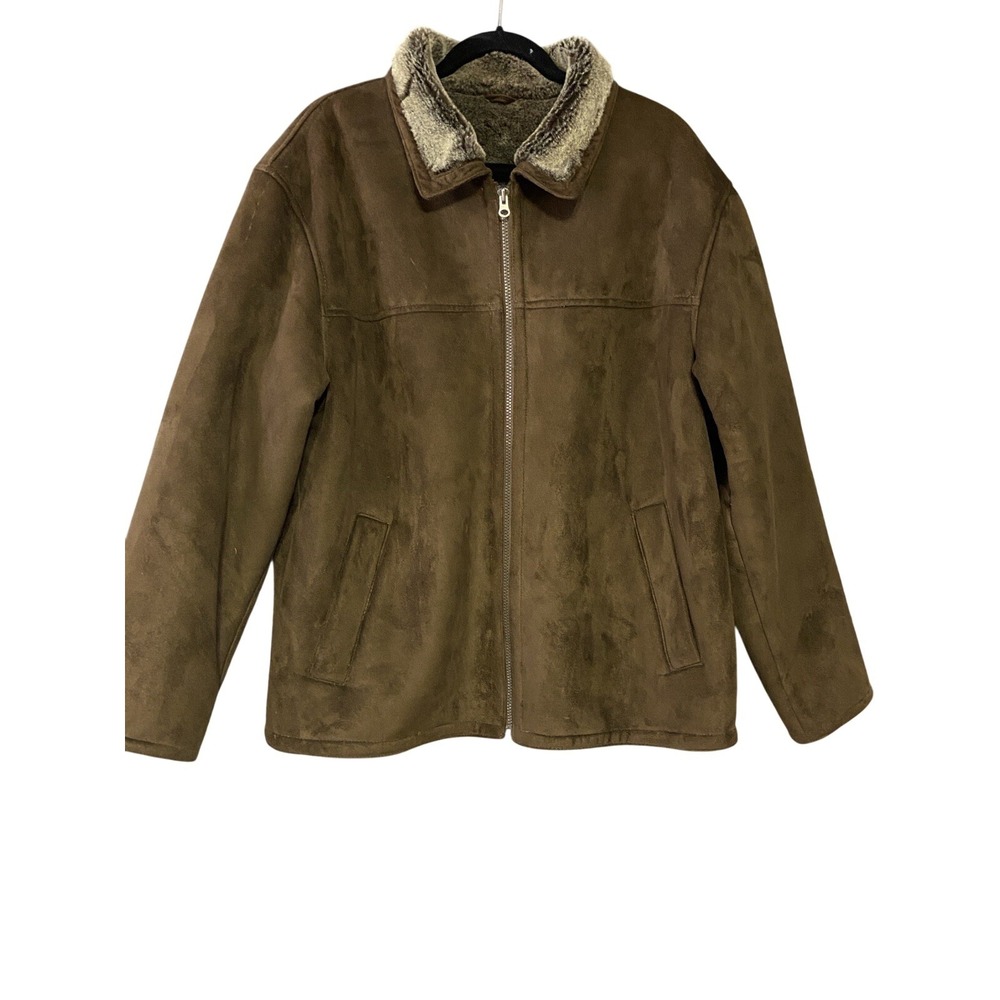 SergioBenini Jacket Mens XL Brown Faux Suede Faux Fur Lined Full Zip Bomber
